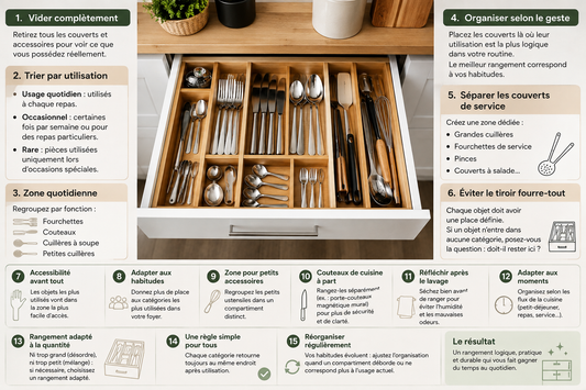 Comment organiser ses couverts dans la cuisine ? Méthode simple et efficace