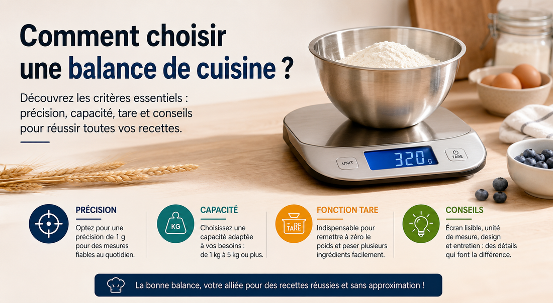 Comment choisir une balance de cuisine ? Découvrez les critères essentiels : précision, capacité, tare et conseils pour réussir toutes vos recettes.