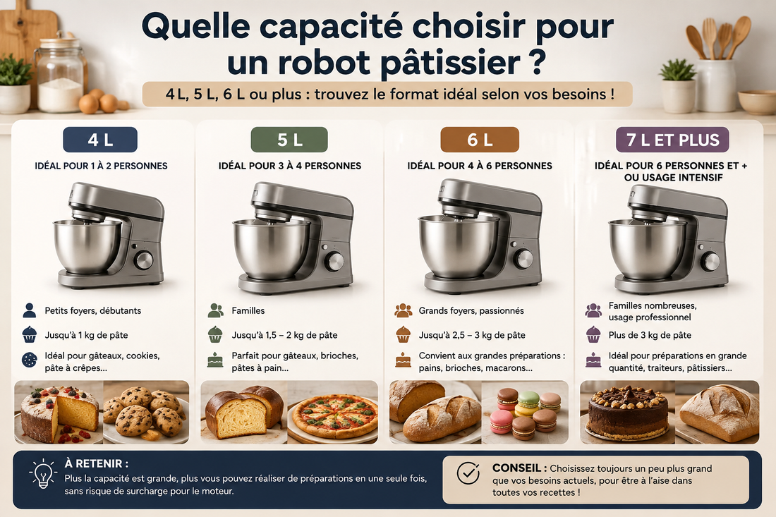 Quelle capacité choisir pour un robot pâtissier ? 4 L, 5 L, 6 L ou plus