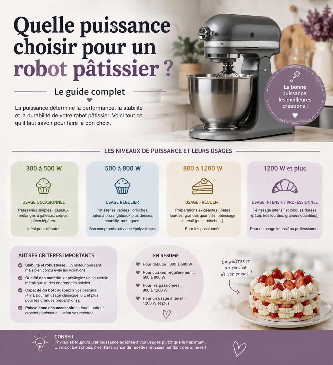 Quelle puissance choisir pour un robot pâtissier ? Le guide complet