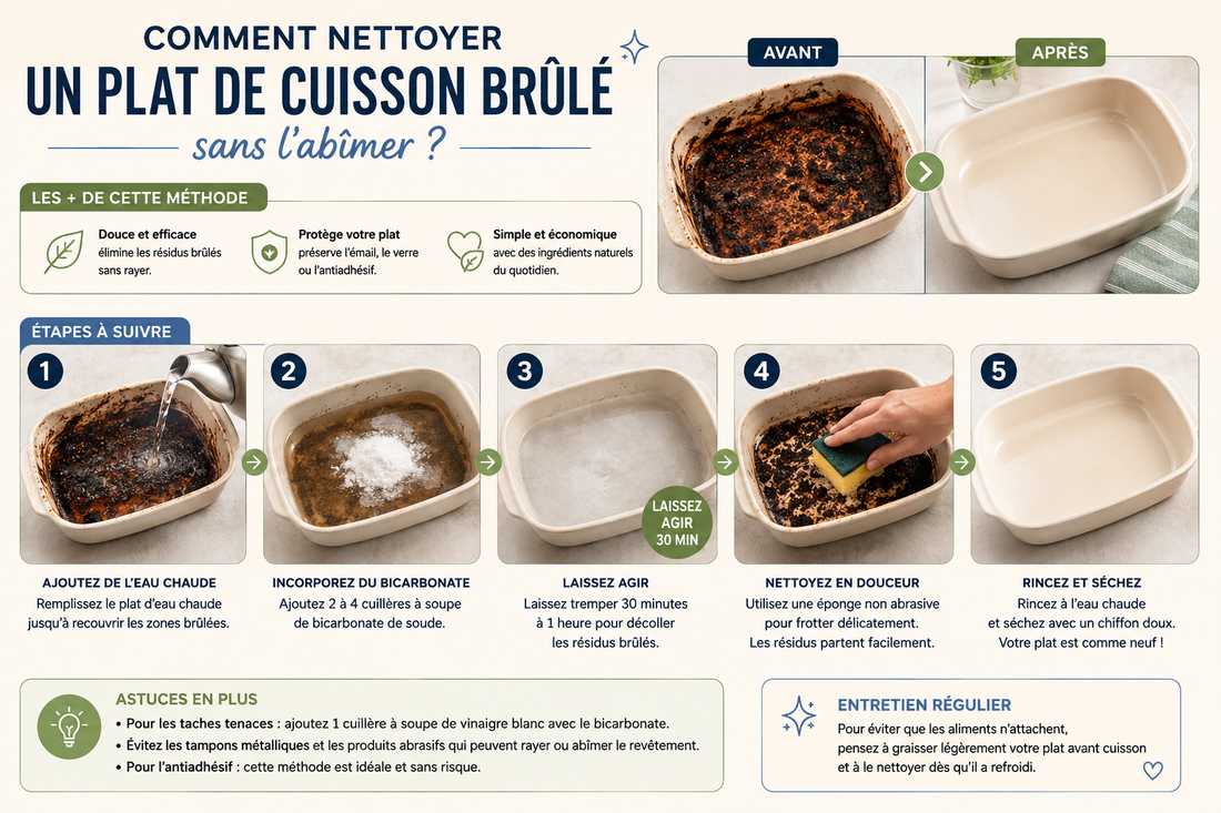 Comment nettoyer un plat de cuisson brûlé sans l'abîmer ?
