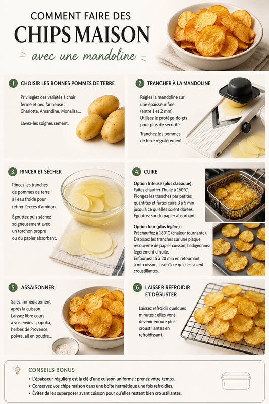 Comment faire des chips maison avec une mandoline ? Guide complet pour des chips croustillantes et régulières