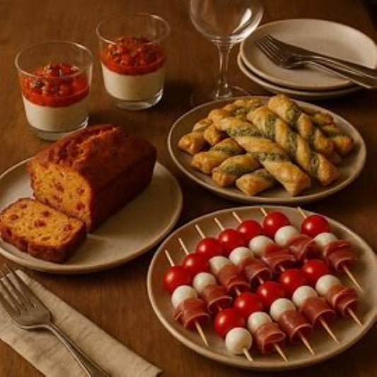 Brochettes tomates mozzarella, torsades feuilletées et cake salé 5 Recettes Apéritifs Faciles + Astuces pour Apéro Réussi