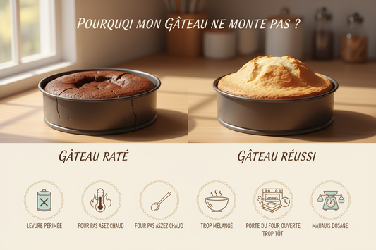 Comparaison entre un gâteau raté et un gâteau réussi, expliquant pourquoi mon gâteau ne monte pas ?