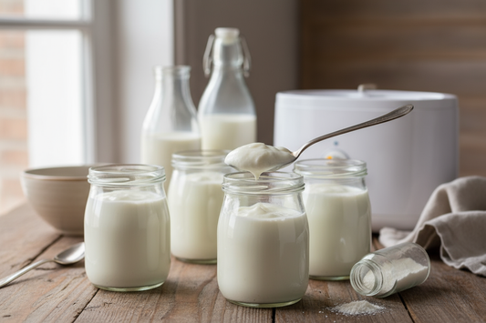 Yaourts maison dans des pots en verre, guide complet facile et naturel pour réaliser des yaourts crémeux