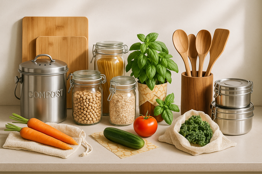 Zéro Déchet en Cuisine : Guide Complet pour Réduire Ses Poubelles avec bocaux en verre, composteur et ustensiles en bois