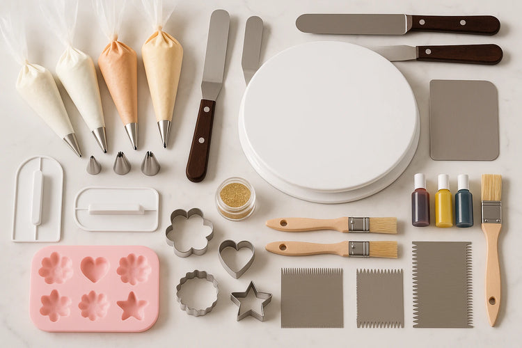 Accessoires de pâtisserie pour décoration & finition avec poches à douille et cupcakes décorés