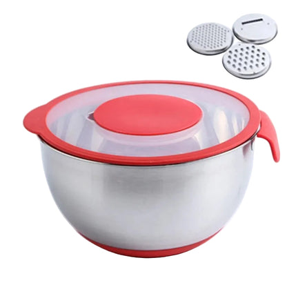 Bol inox multifonction avec râpe intégrée pour fruits, légumes et salades