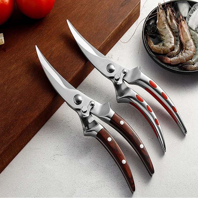 Ciseaux de Cuisine Multifonctions Manche Bois Ergonomique 