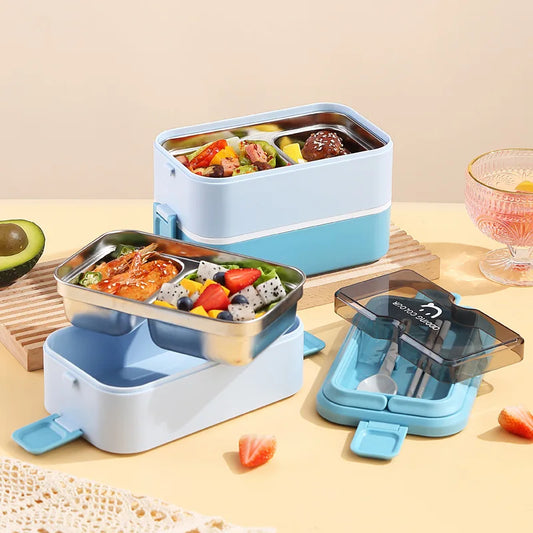 Grande Lunch Box Inox à Double Couche bleu
