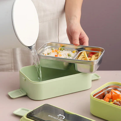 Grande Lunch Box vert Inox à Double Couche 