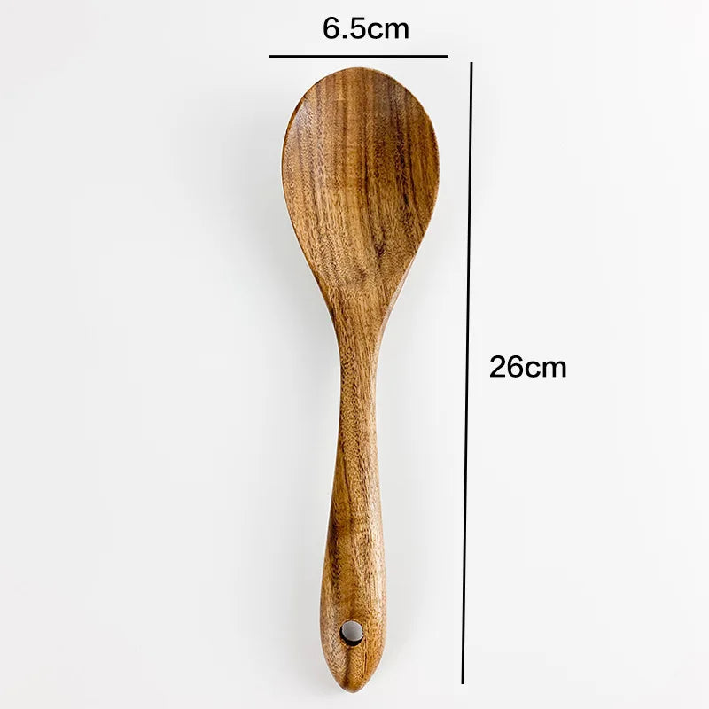 Set d'Ustensiles Cuisine Bois Teck – Durable & Écologique