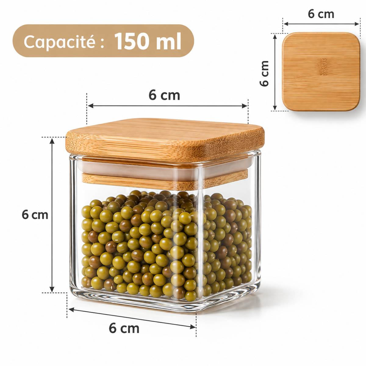Pots à Épices en Verre Empilables avec Étiquettes – 6 Pièces
