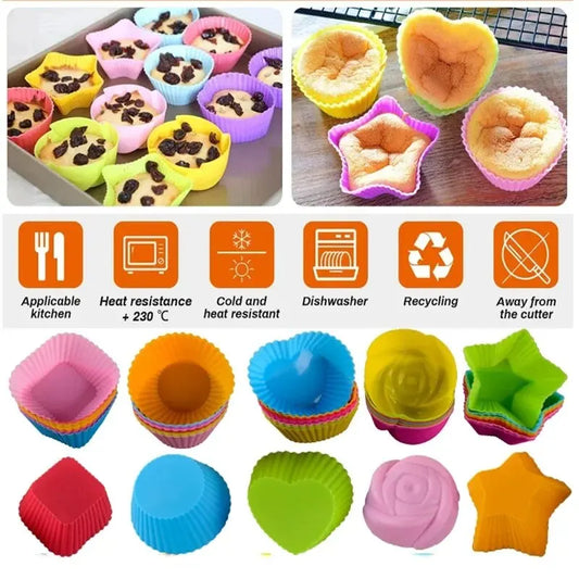 Moule à Muffins en Silicone 12 Pièces – Formes Originales (Cœur, Étoile, Fleur...) pour Pâtisseries Créatives - Ustensile de chef