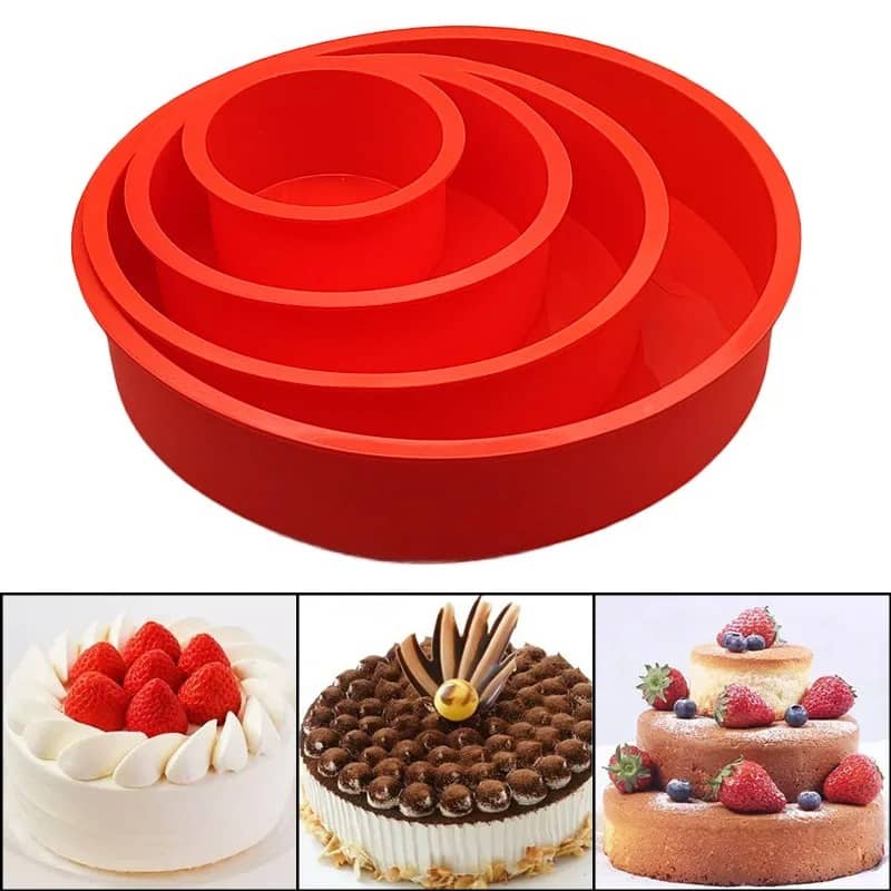 Ensemble de moules à gâteau Rond en silicone rouge pour des créations de pâtisserie élégantes