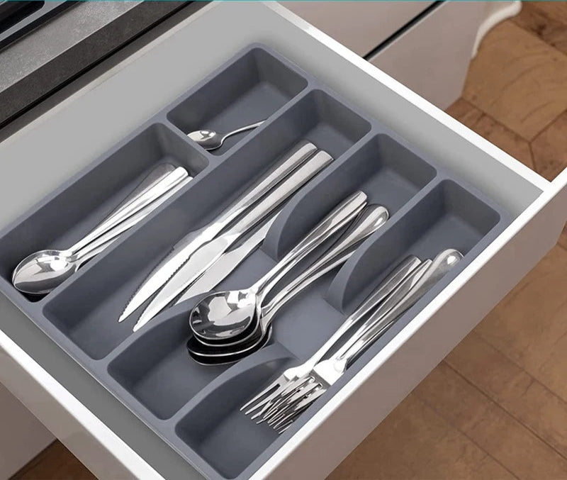 Organisateur de Tiroir en Plastique avec 5 Compartiments, Pratique et Durable pour Ustensiles de Cuisine 