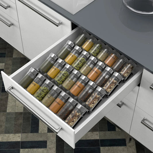 Organisateur de tiroir pour épices en acrylique – Rack à épices incliné pour une lecture facile, disponible en clair et noir - Ustensile de chef