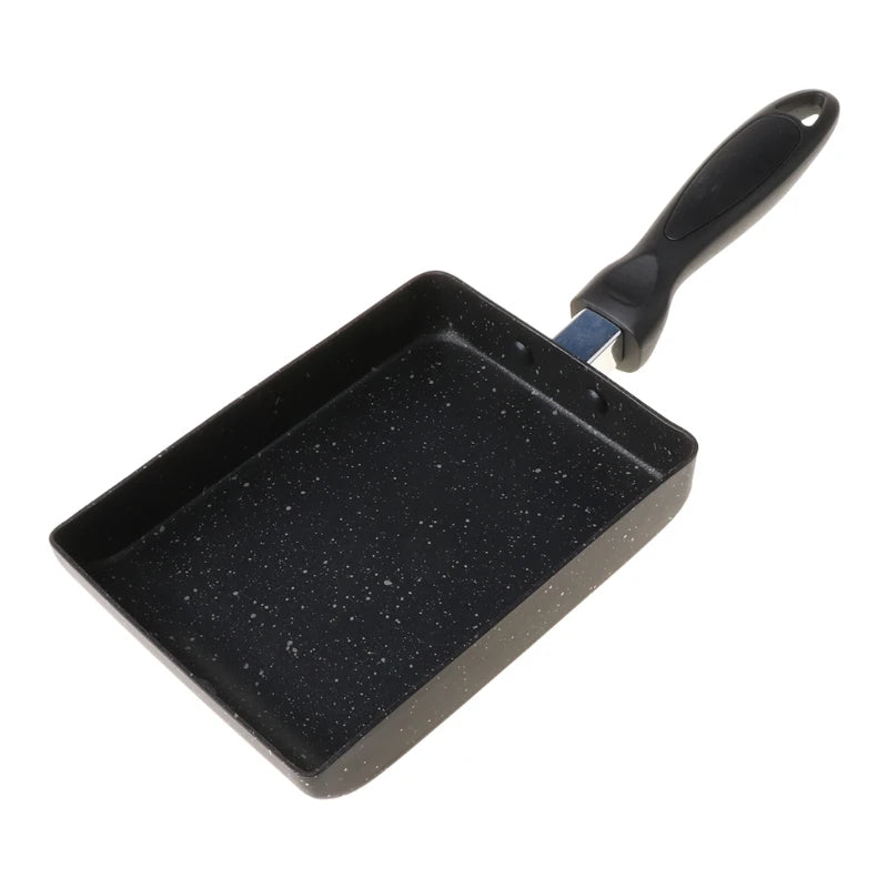 Poêle Rectangulaire en Pierre Maifan 18 cm avec manche noir ergonomique pour cuisson facile
