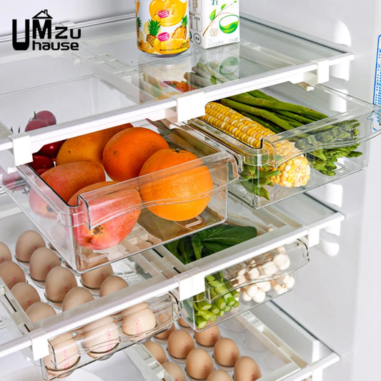 Rangement Extensible pour Réfrigérateur – Organisateur Transparent pour Œufs, Fruits, Légumes et Aliments