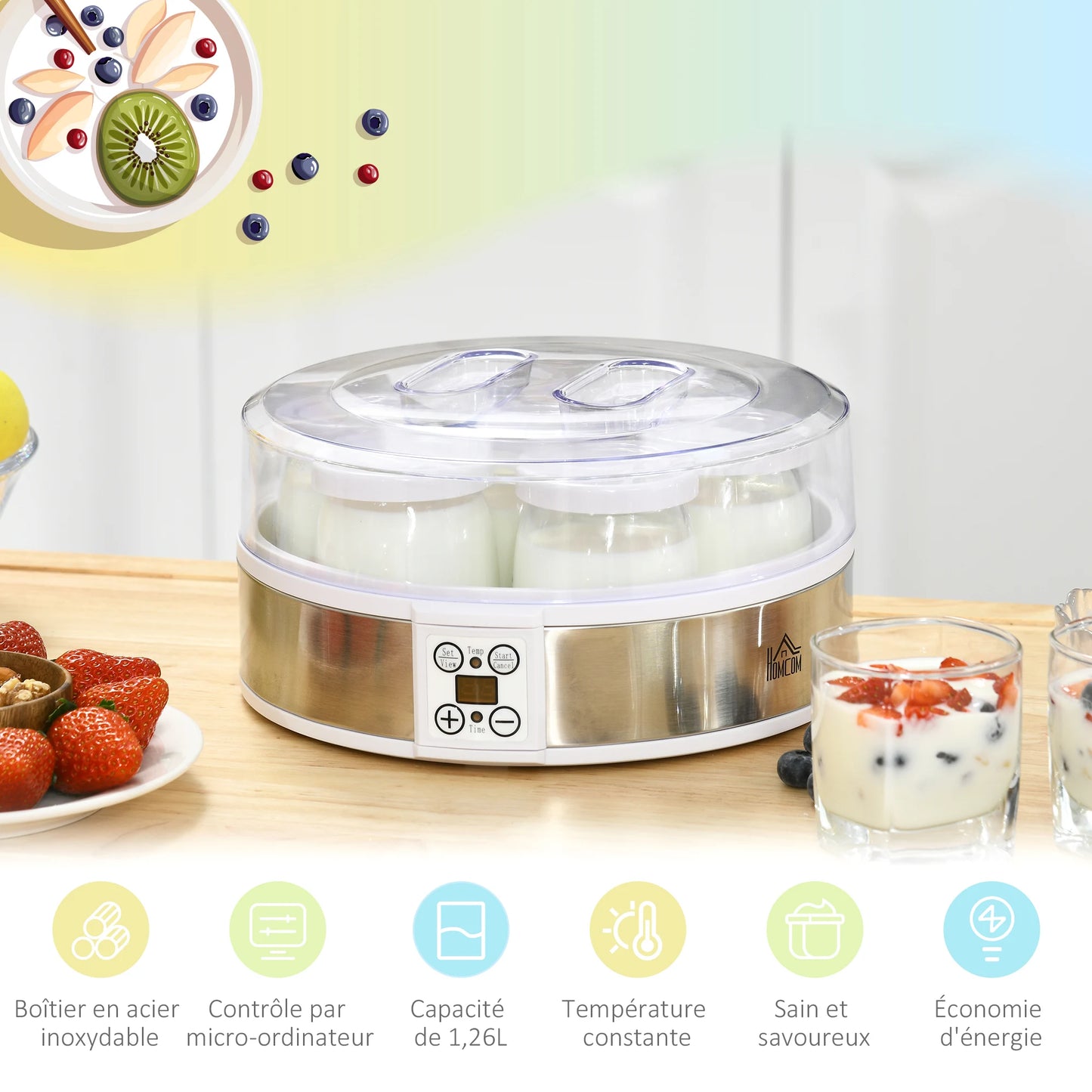 Yaourtière 7 pots en verre compacte pour yaourts maison