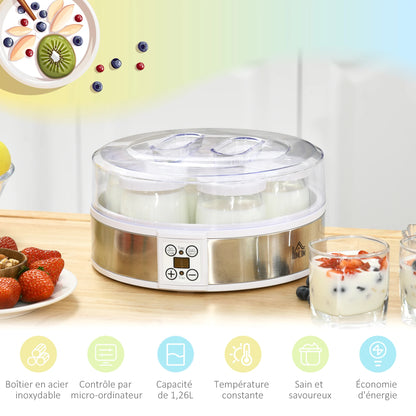 Yaourtière 7 pots en verre compacte pour yaourts maison
