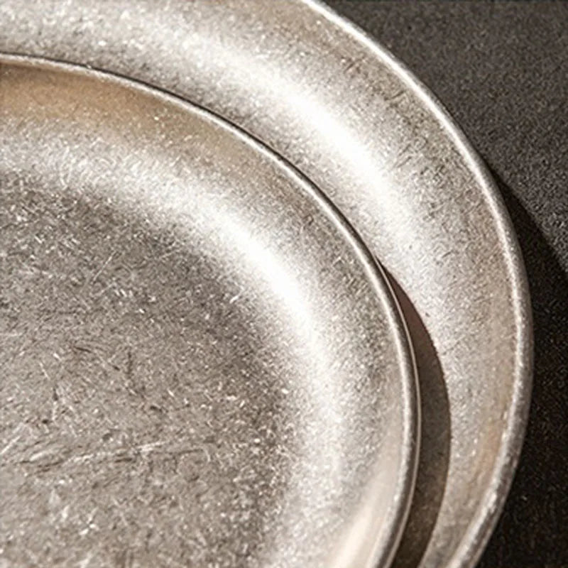 Assiette inox 304 rétro – Vaisselle industrielle chic