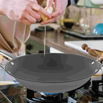 Wok en Métal avec Poignées en Bois – Idéal pour Soupe, Hot Pot et Cuisine à Gaz ou Électrique - Ustensile de chef