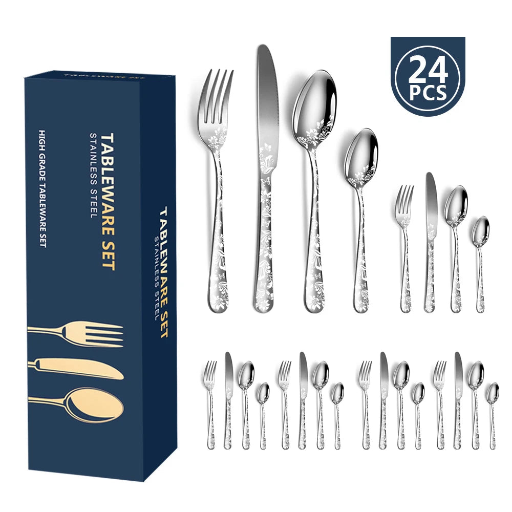 Set de Couverts Inox – 24 Pièces Multicolores pour 6 Personnes