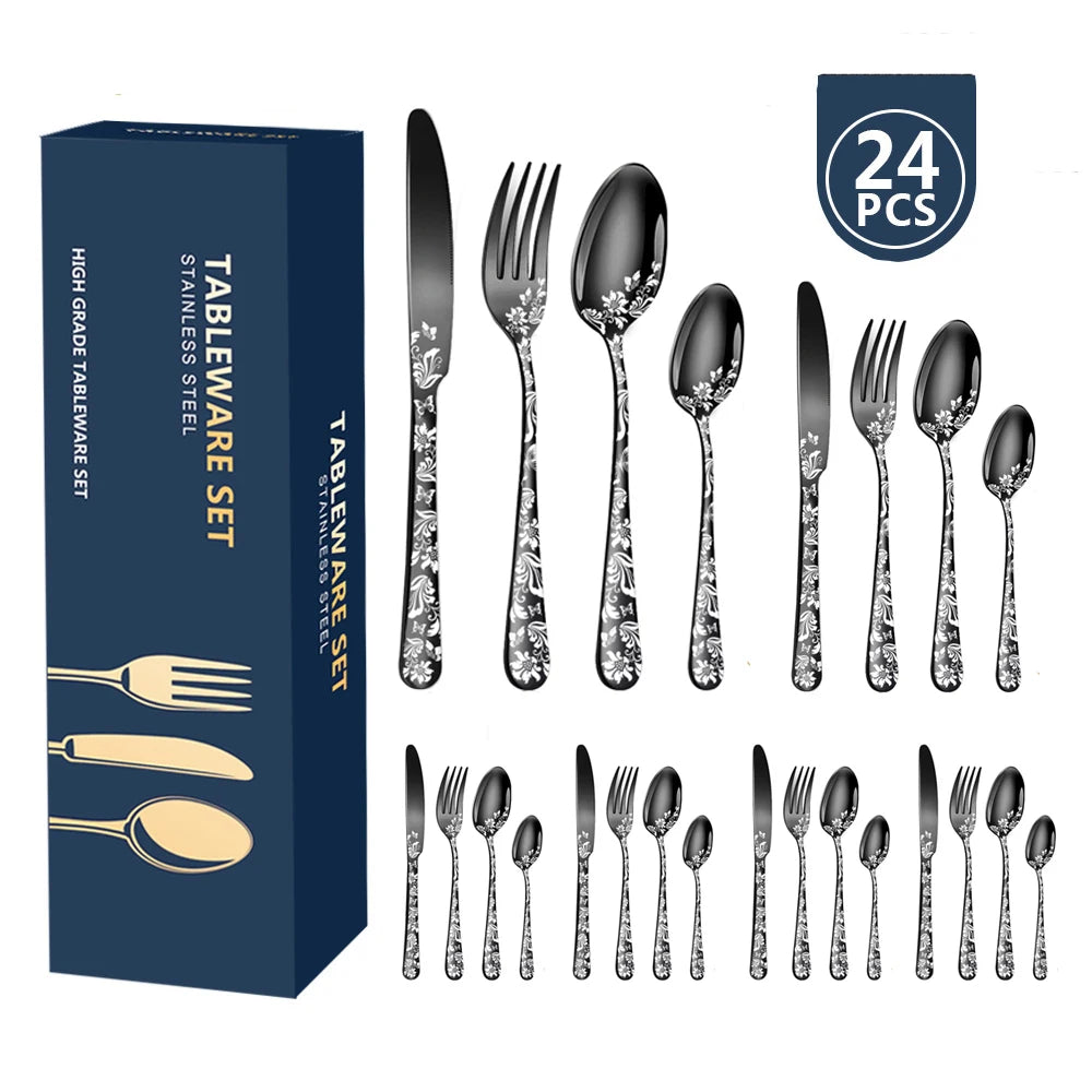 Set de Couverts Inox – 24 Pièces Multicolores pour 6 Personnes