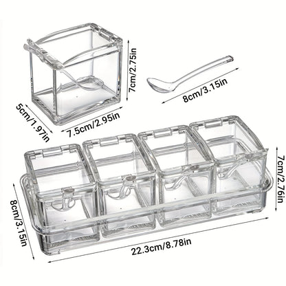 Boîte à Épices 4 Compartiments avec Cuillères – Rangement Hermétique Compact pour Sel, Poivre et Assaisonnements - Ustensile de chef