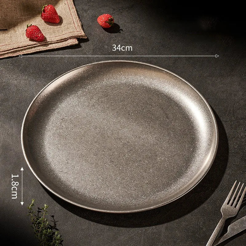 Assiette inox 304 rétro – Vaisselle industrielle chic