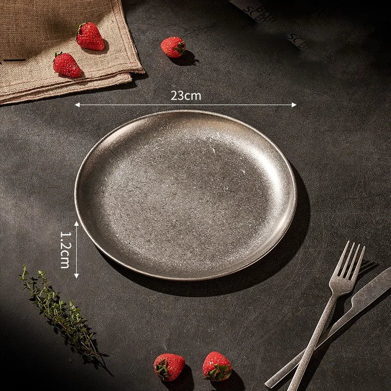 Assiette inox 304 rétro – Vaisselle industrielle chic