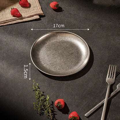 Assiette inox 304 rétro – Vaisselle industrielle chic
