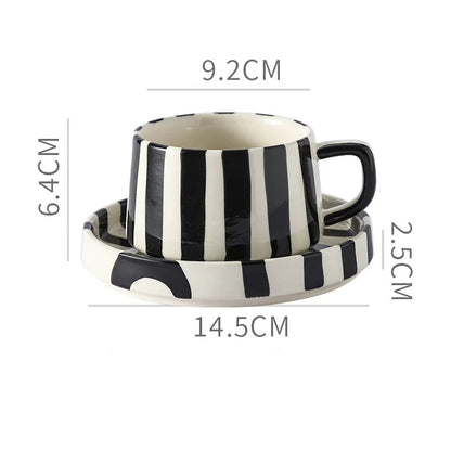 Mug en Porcelaine avec Plateau en motifs rayés noir et blanc pour le service de café