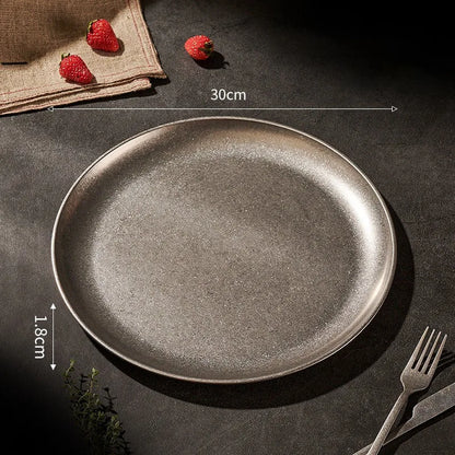 Assiette inox 304 rétro – Vaisselle industrielle chic