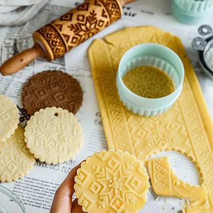 Rouleau à pâtisserie gravé en bois motifs Noël – Rouleau à biscuits en relief - Ustensile de chef