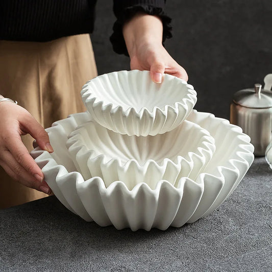 Saladier en porcelaine isolante dentelle style japonais vue de dessus

