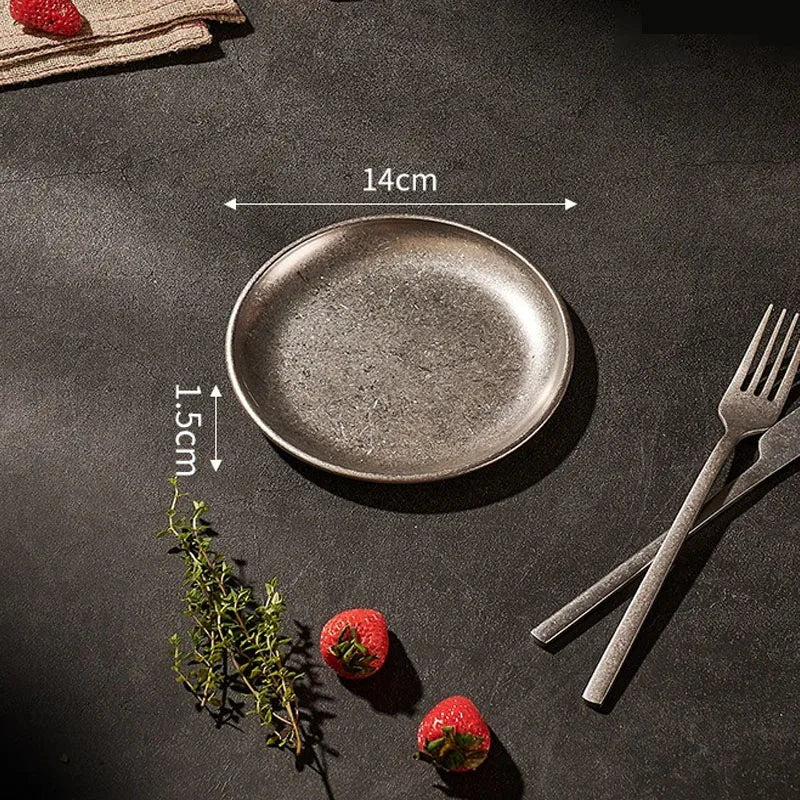 Assiette inox 304 rétro – Vaisselle industrielle chic