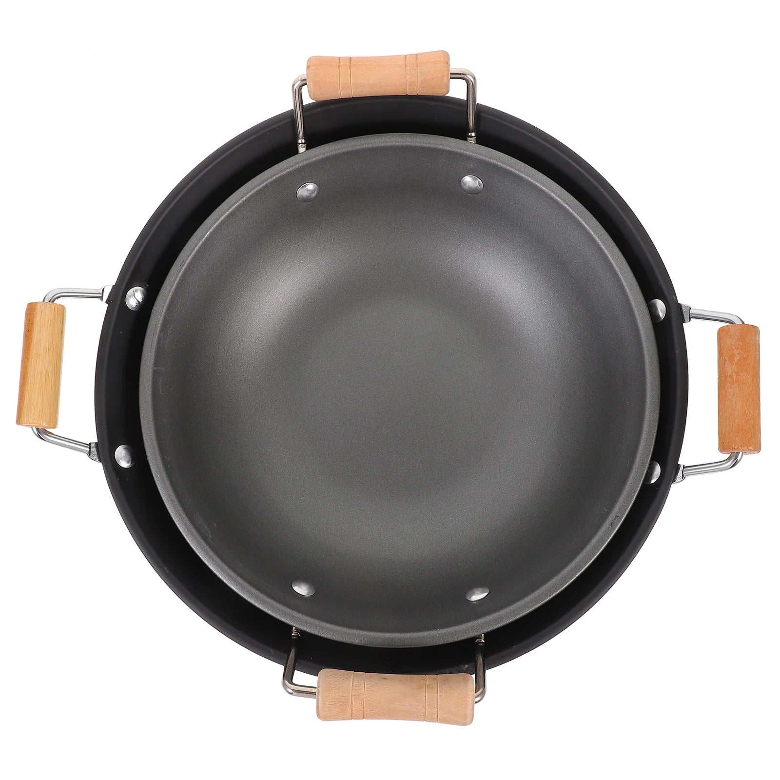 Wok en Métal avec Poignées en Bois – Idéal pour Soupe, Hot Pot et Cuisine à Gaz ou Électrique - Ustensile de chef