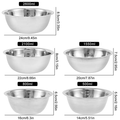 Set de Bols en Acier Inoxydable 5 Pièces – Bols Empilables Eco-Friendly pour Mélanger et Cuire - Ustensile de chef