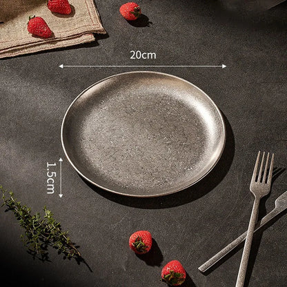 Assiette inox 304 rétro – Vaisselle industrielle chic