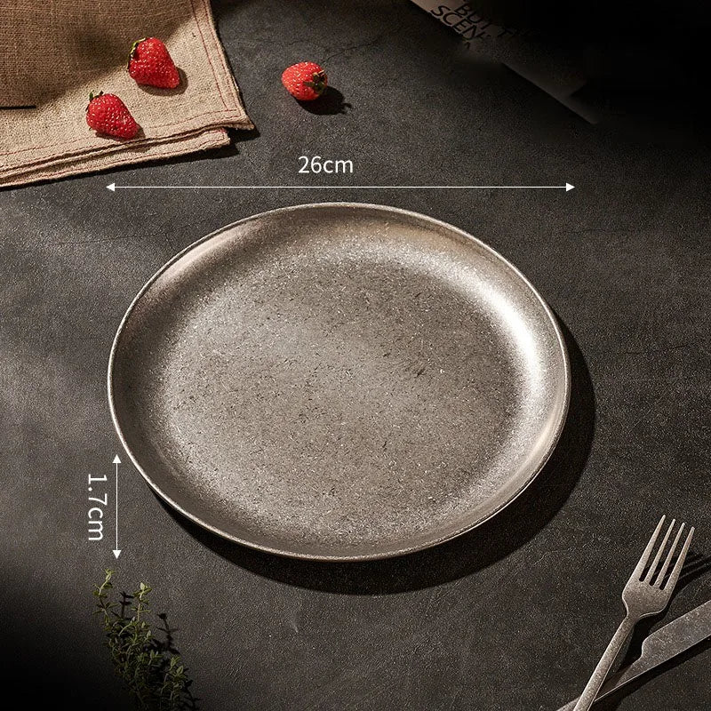 Assiette inox 304 rétro – Vaisselle industrielle chic