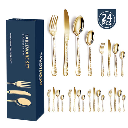 Set de Couverts Inox – 24 Pièces Multicolores pour 6 Personnes