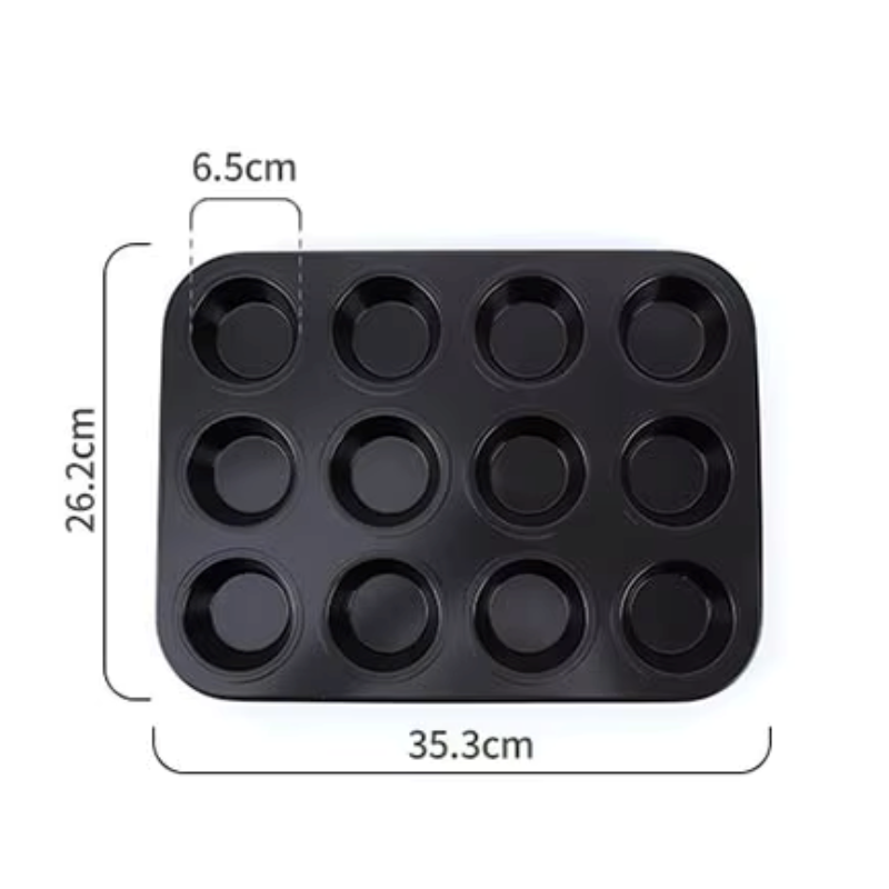 Moule à Muffins Acier Carbone de 12 alvéoles avec dimensions de 35,3 cm x 26,2 cm pour une cuisson parfaite