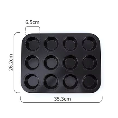 Moule à Muffins Acier Carbone de 12 alvéoles avec dimensions de 35,3 cm x 26,2 cm pour une cuisson parfaite
