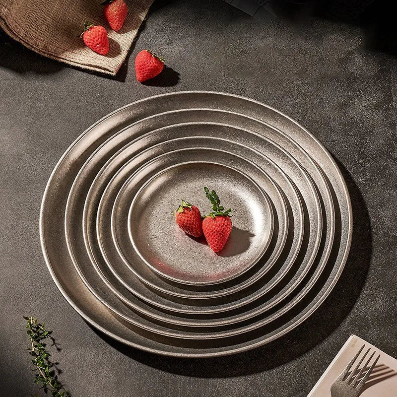 Assiette inox 304 rétro – Vaisselle industrielle chic