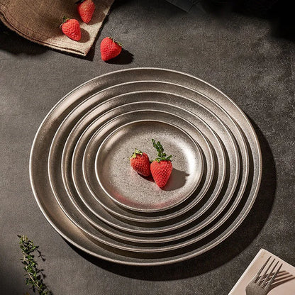 Assiette inox 304 rétro – Vaisselle industrielle chic