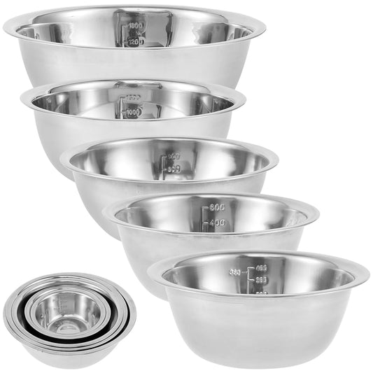 Set de Bols en Acier Inoxydable 5 Pièces – Bols Empilables Eco-Friendly pour Mélanger et Cuire - Ustensile de chef