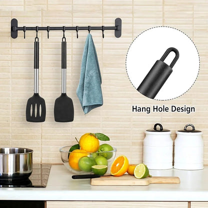Spatules silicone inox haute résistance – Set 2 spatules munies d'une hanse au bout du manche pour facilité le rangement 