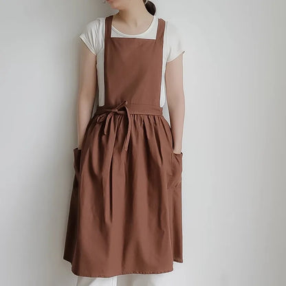Tablier Long Imperméable en Coton – Élégant, Croisé dans le Dos marron